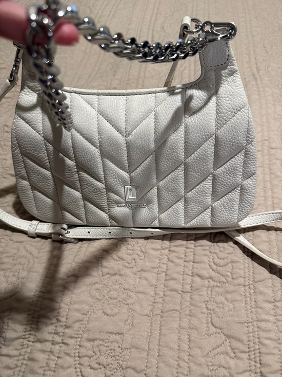 Karl Lagerfeld Handbags - Karl Lagerfeld Quilted Cream Shoulder Bag with Silver Hardware